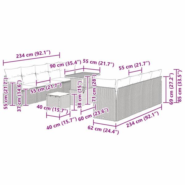 Gartensofa-set mit Kissen 12 pcs Beige Poly-Rattan