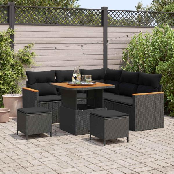 ARDEBO.de - Gartensofa-set 8 stk. 5-Sitzanzahl Schwarz Poly Rattan