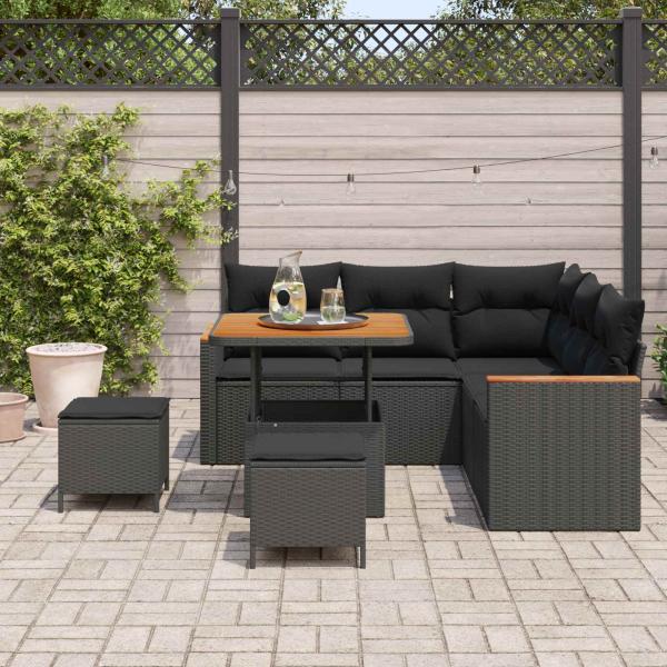 Gartensofa-set 8 stk. 5-Sitzanzahl Schwarz Poly Rattan