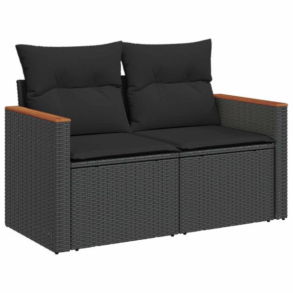 13-teiliges Garten Sofa Set mit Kissen Schwarz Poly Rattan Akazie, 3-teiliges Garten Essset mit Kissen Schwarz Poly Rattan Akazie