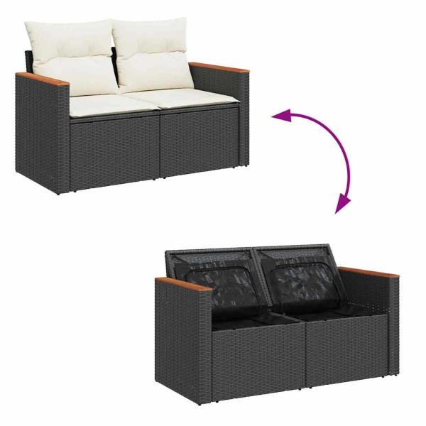 13-teiliges Garten Sofa Set mit Kissen Schwarz Poly Rattan Akazie, 3-teiliges Garten Essenset mit Kissen Schwarz Poly Rattan Akazie