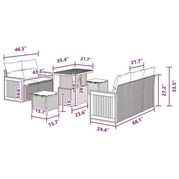 8-teiliges Garten Sofa Set mit Kissen Schwarz Poly Rattan Akazie, 3-teiliges Garten Essset mit Kissen Schwarz Poly Rattan Akazie