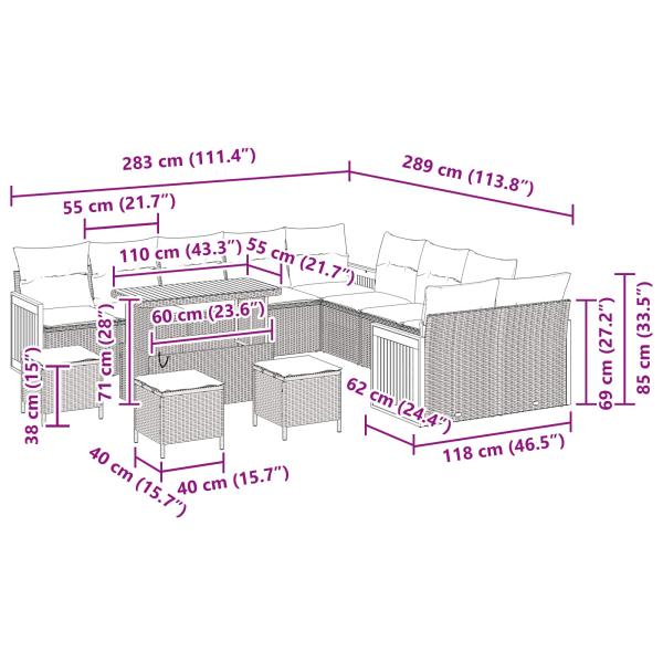 14-teilige Garten-Sofa-Set mit Kissen Schwarz Poly-Rattan Akazie, 4-teiliges Garten-Dining-Set mit Kissen Schwarz Poly-Rattan Akazie