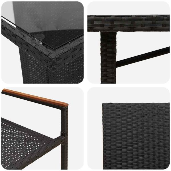 7-teiliges Garten-Ess-Set Schwarzes Poly-Rattan, Stapelbare Gartenstühle mit Kissen - 2er Set in Schwarzem Poly-Rattan