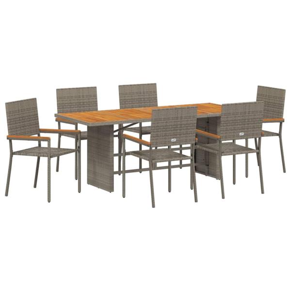 7-teiliges Garten Esstisch Set Grau Poly-Rattan, Stapelbare Gartenstühle mit Kissen 2 Stück Grau Poly-Rattan