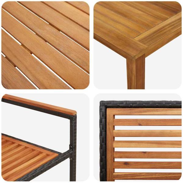 3-teiliges Garten Esstisch Set schwarzes Poly Rattan Akazie, stapelbare Gartenstühle mit Kissen 2 Stück schwarz Poly Rattan
