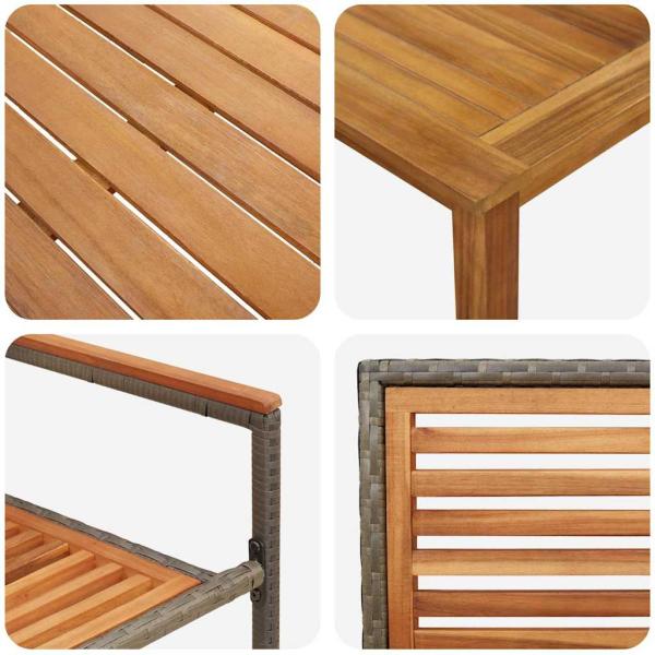 3 teiliges Garten Essgruppe Grau Poly Rattan Akazie, Stapelbare Gartenstühle mit Kissen 2 Stück Grau Poly Rattan