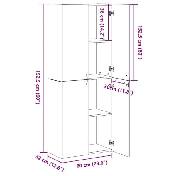Büroschrank Schwarz Eichen-Optik 60 x 32 x 152,5 cm