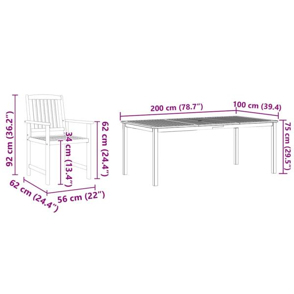 7-tlg. Garten-Essgruppe Massivholz Akazie
