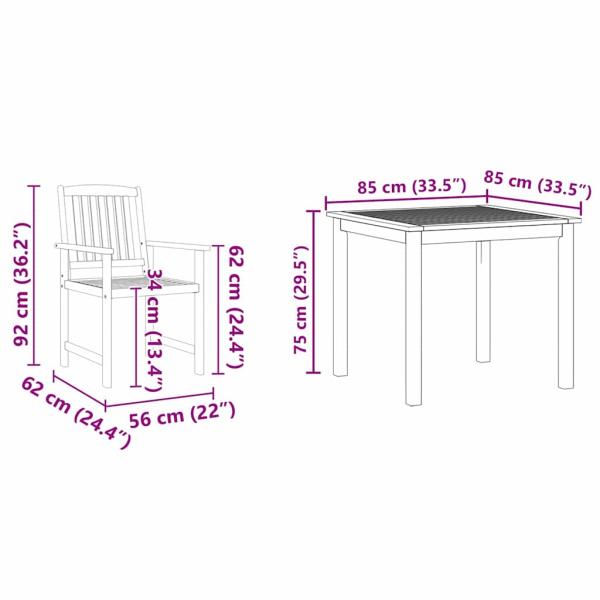 3-tlg. Garten-Essgruppe Massivholz Akazie