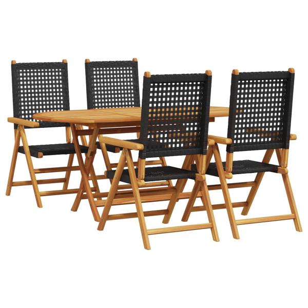 ARDEBO.de - 5-tlg. Garten-Essgruppe Schwarz Massivholz Akazie & Poly Rattan