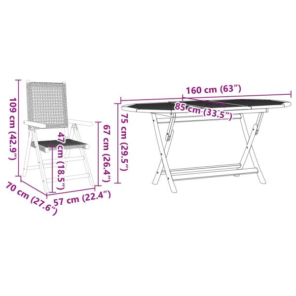 7-teilige Garten Essgruppe Schwarz Massivholz Akazie und Poly Rattan