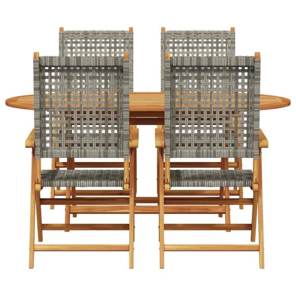 5-teiliges Garten-Esszimmer-Set in Grau aus massivem Akazienholz und Polyrattan