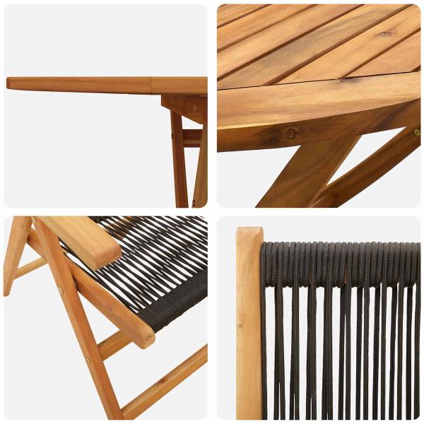 5-tlg. Garten-Essgruppe Schwarz Massivholz Akazie & Poly Rattan