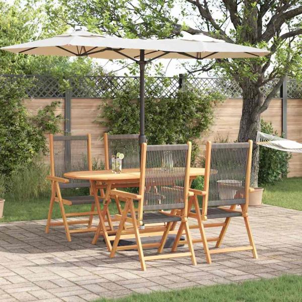 ARDEBO.de - 5-tlg. Garten-Essgruppe Grau Massivholz Akazie & Poly Rattan