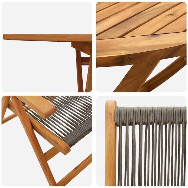 5-tlg. Garten-Essgruppe Grau Massivholz Akazie & Poly Rattan