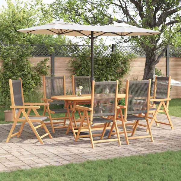ARDEBO.de - 7-tlg. Garten-Essgruppe Grau Massivholz Akazie & Poly Rattan