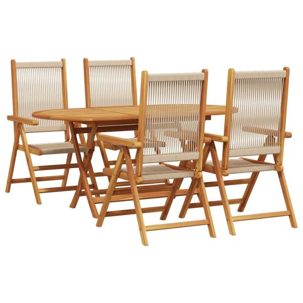 5-tlg. Garten-Essgruppe Beige Massivholz Akazie & Poly Rattan
