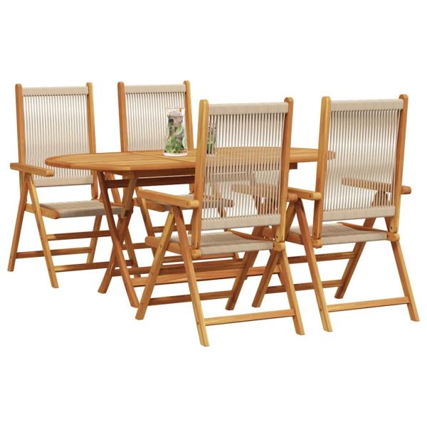 5-tlg. Garten-Essgruppe Beige Massivholz Akazie & Poly Rattan