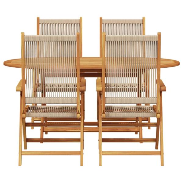 5-tlg. Garten-Essgruppe Beige Massivholz Akazie & Poly Rattan