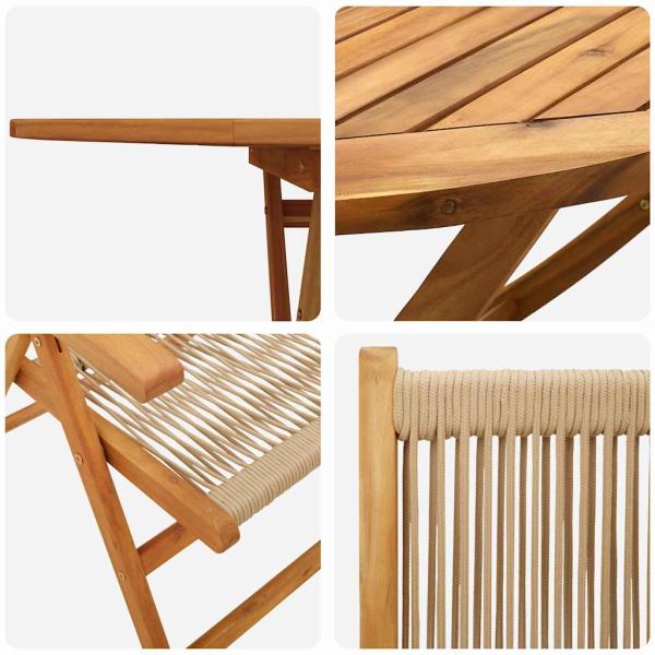5-tlg. Garten-Essgruppe Beige Massivholz Akazie & Poly Rattan