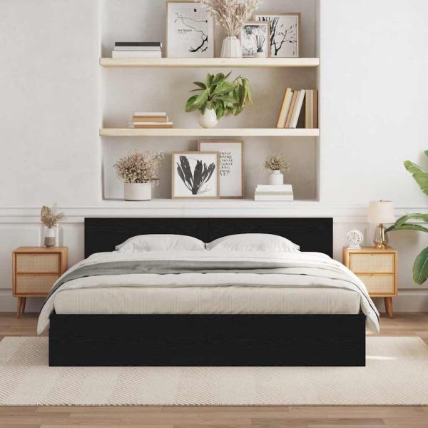 Bettgestell mit Kopfteil Schwarze Eiche 180x200 cm Engineered Wood