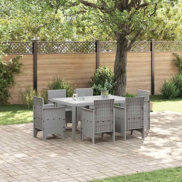 ARDEBO.de - 7-teilige Garten Essgruppe Hellgrau Poly Rattan