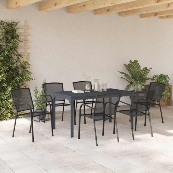 7-teilige Garten Essgruppe Anthrazitstahl