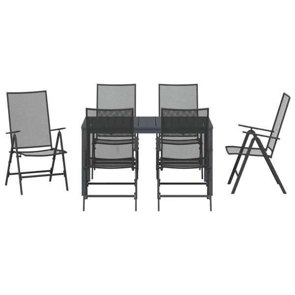 7-teilige Garten-Essgruppe aus anthrazitfarbenem Stahl