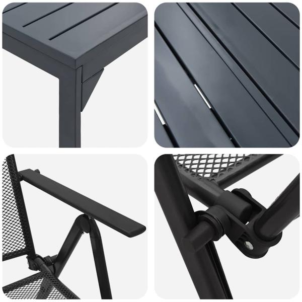 7-teilige Garten-Essgruppe aus anthrazitfarbenem Stahl