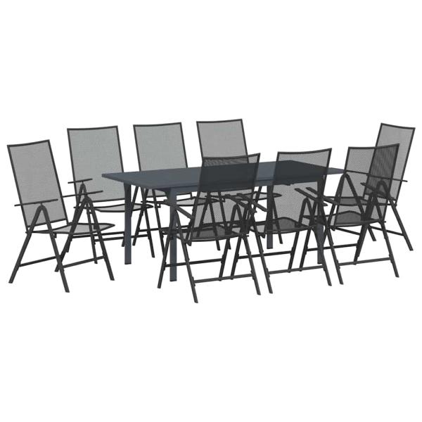 9-teiliges Garten Esstisch Set Anthrazit Stahl