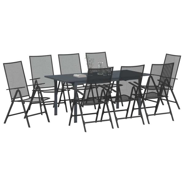 9-teiliges Garten Esstisch Set Anthrazit Stahl