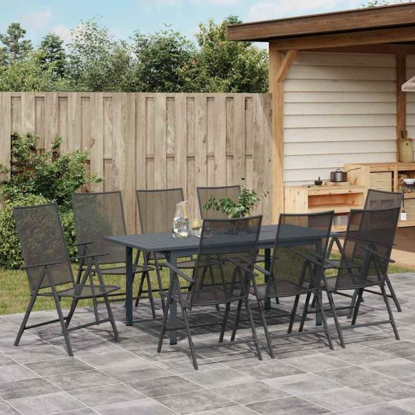 9-teiliges Garten Esstisch Set Anthrazit Stahl