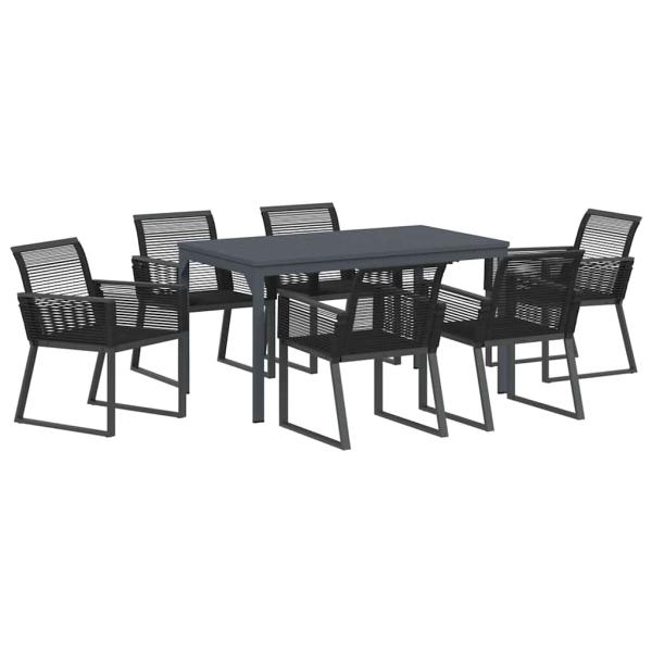 7-teiliges Garten Essset Schwarz Stahl und Poly Rattan