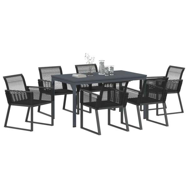 7-teiliges Garten Essset Schwarz Stahl und Poly Rattan