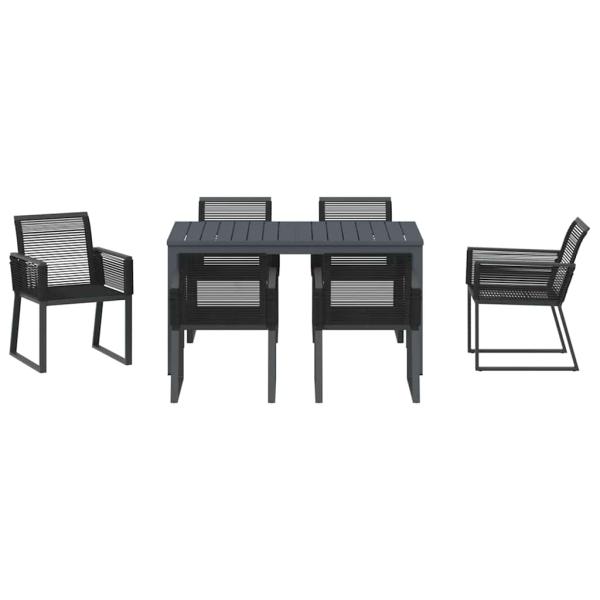 7-teiliges Garten Essset Schwarz Stahl und Poly Rattan