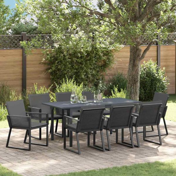 ARDEBO.de - 6-teilige Garten-Essgruppe mit Kissen Anthrazit Stahl und Poly Rattan