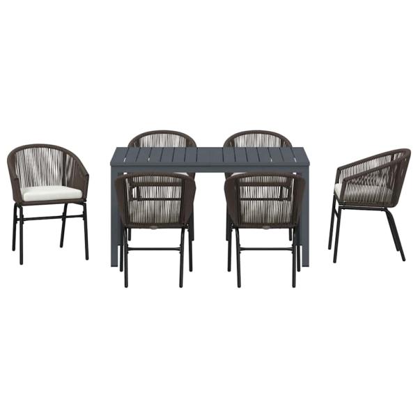 7-teiliges Garten Essset mit Kissen Braun Poly Rattan