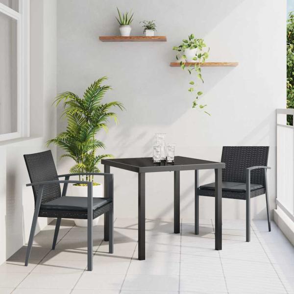 ARDEBO.de - 3-teiliges Gartensitz-Set mit Kissen Schwarz Poly-Rattan
