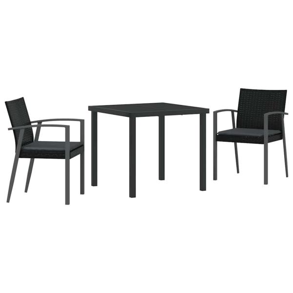 3-teiliges Gartensitz-Set mit Kissen Schwarz Poly-Rattan