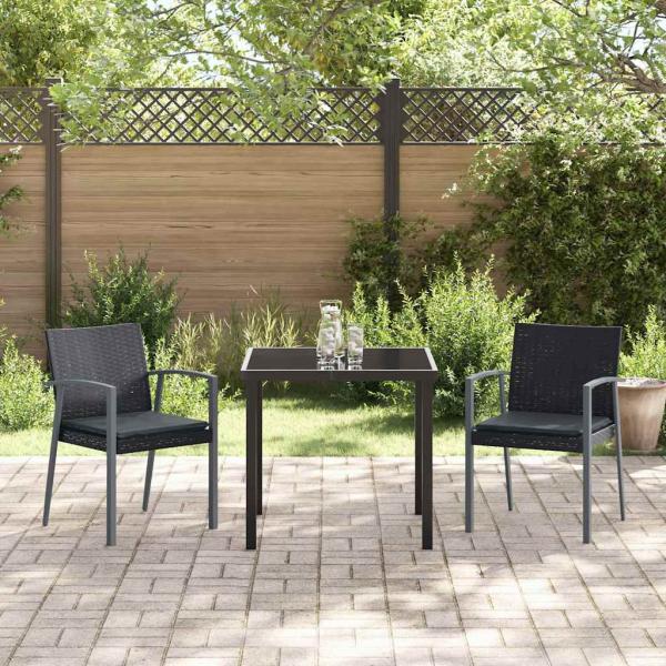 3-teiliges Gartensitz-Set mit Kissen Schwarz Poly-Rattan
