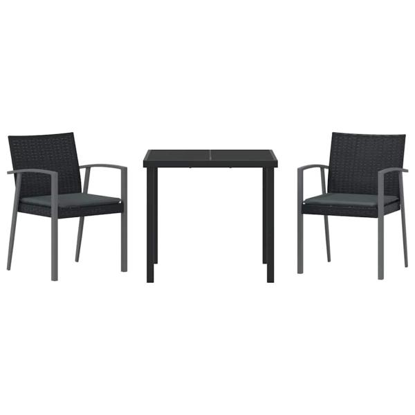 3-teiliges Gartensitz-Set mit Kissen Schwarz Poly-Rattan