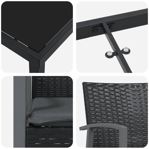 3-teiliges Gartensitz-Set mit Kissen Schwarz Poly-Rattan