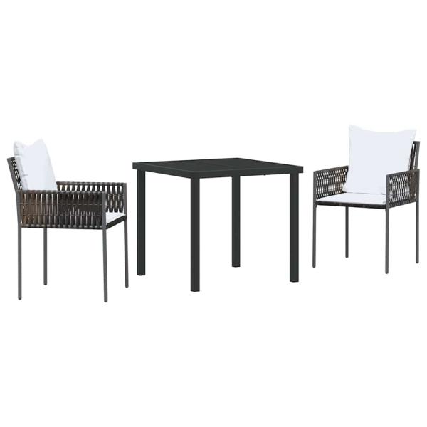 3-teiliges Garten-Dining-Set mit Kissen Braun Poly Rattan