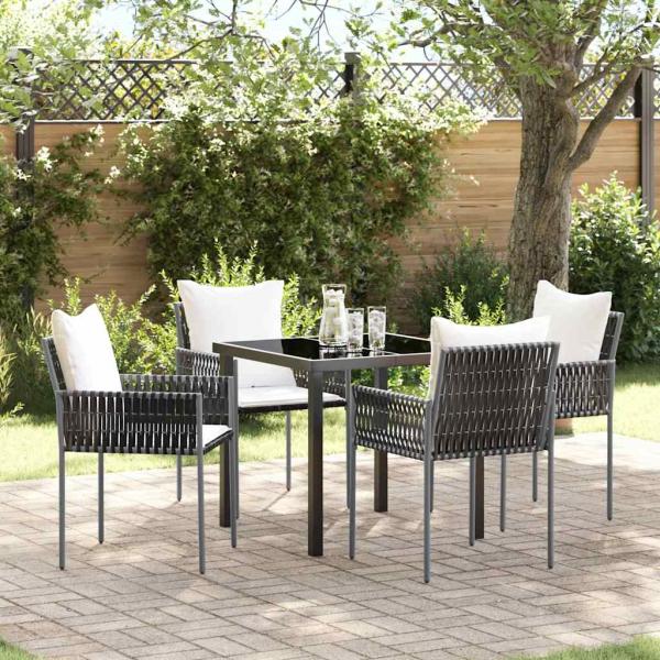 ARDEBO.de - 5-teiliges Gartentischset mit Kissen Braun Poly-Rattan