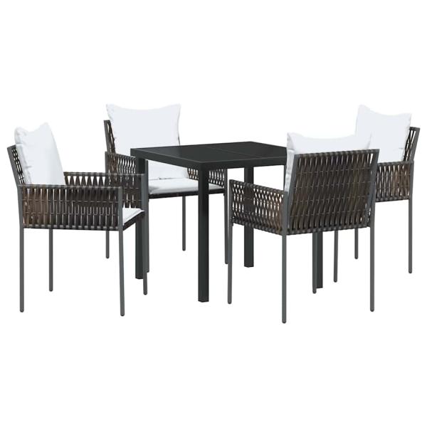 5-teiliges Gartentischset mit Kissen Braun Poly-Rattan