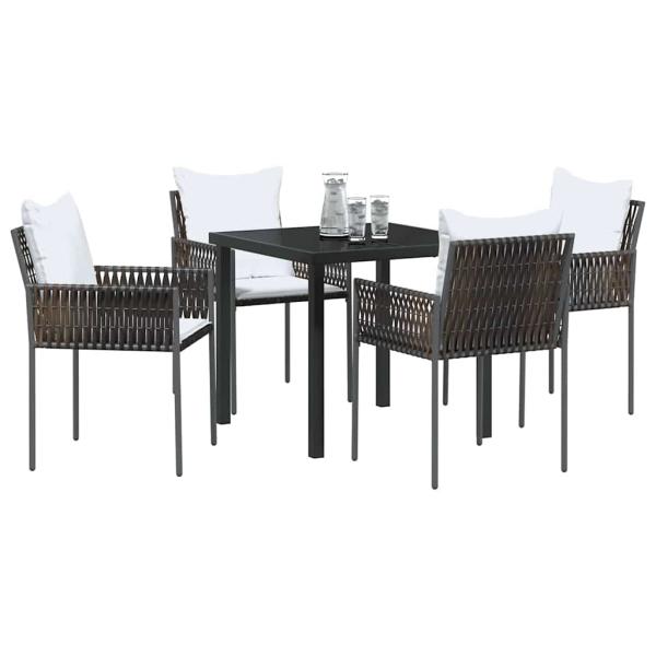 5-teiliges Gartentischset mit Kissen Braun Poly-Rattan