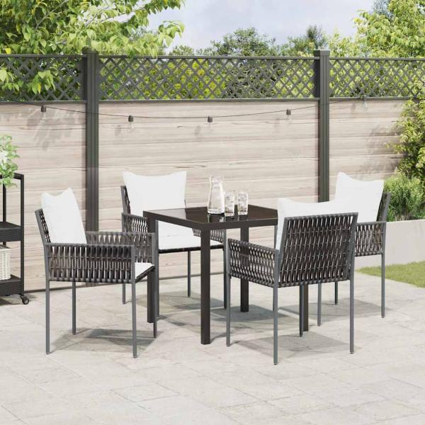 5-teiliges Gartentischset mit Kissen Braun Poly-Rattan
