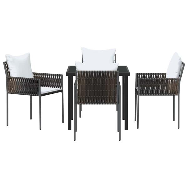 5-teiliges Gartentischset mit Kissen Braun Poly-Rattan
