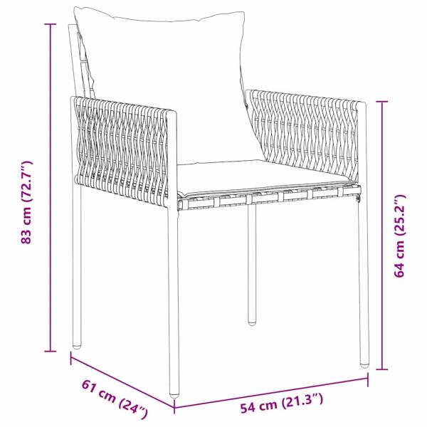 5-teiliges braunes Garten Essenset mit Kissen aus Poly-Rattan